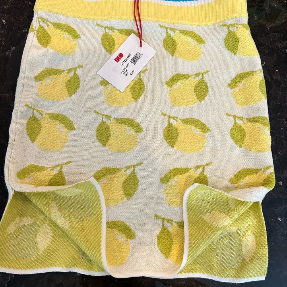 SOLID & STRIPED lemon patterned Yellow and Cream Knit Skirt